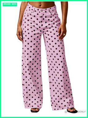 Retro Polka Dots Denim Jeans Wide Leg Y2k Boyfriend Palazzo Harem Trousers